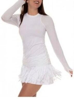 Rare Lucky in Love White Fringe Tennis Skirt, XS